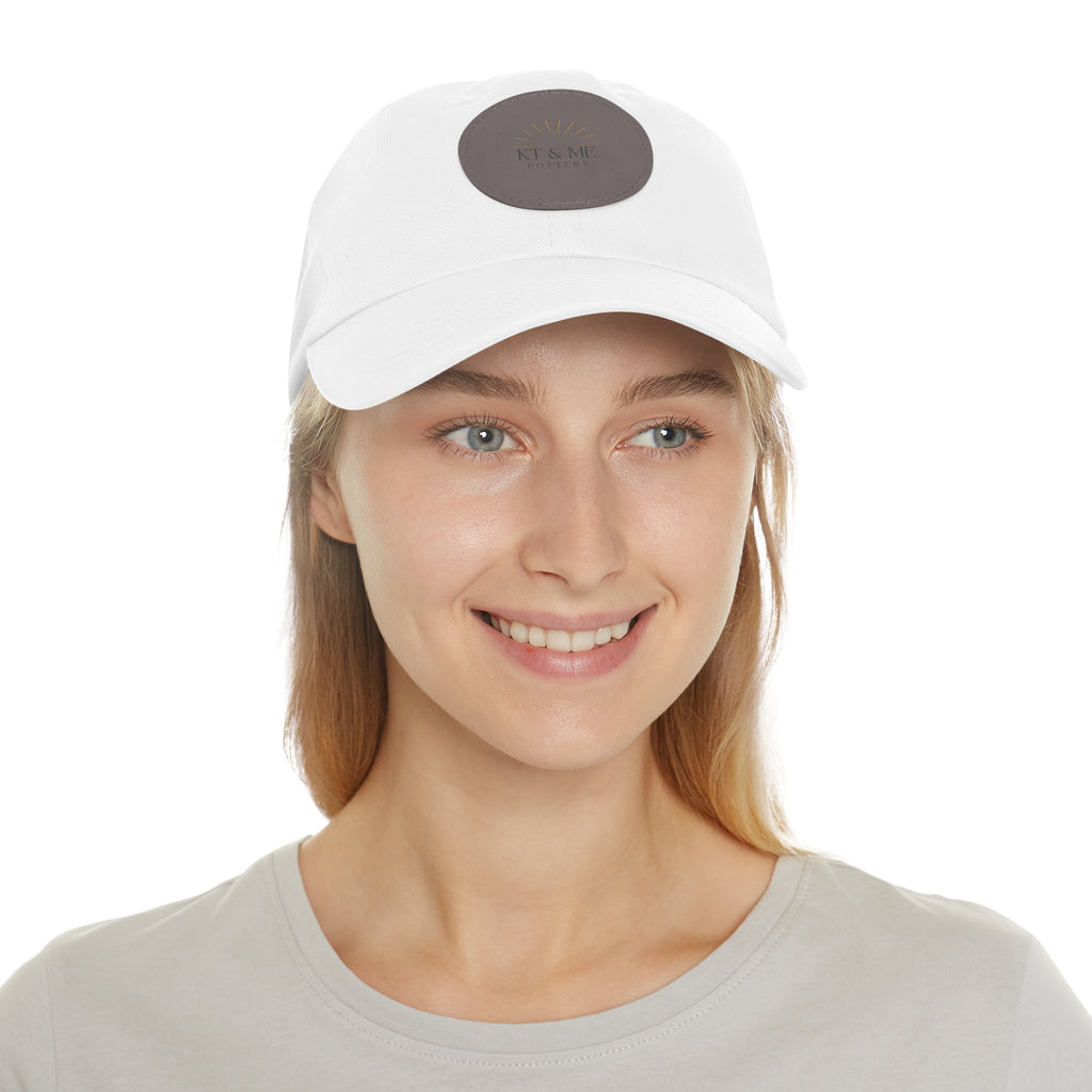 Leather Patch Dad Hat — Minimal Round Logo Cap